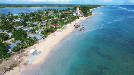 Diggers carry out land reclamation work in Funafuti, Tuvalu.