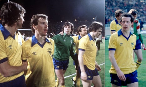 Two finals, one expression: dejection. Graham Rix is consoled by Steve Walford after the Cup Winners’ Cup final and by Liam Brady after the FA Cup final.