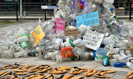 An art installation outside the UN plastic treaty talks in Ottawa, Canada, on 24 April 2024.  