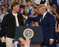 Giants quarterback Jaxson Dart introduces Donald Trump at a rally in New York on Friday.
