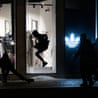 Rioters attempt to smash the windows of the Adidas store at Châtelet-Les Halles in Pari on Sunday evening