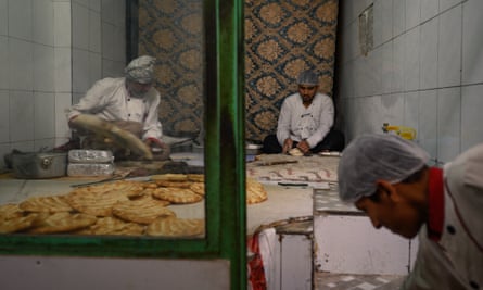 Staff making bread in the bakery of Kabul’s Intercontinental Hotel.