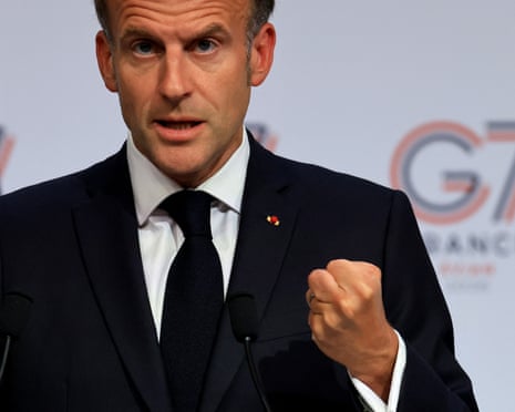 France's President Emmanuel Macron speaks during the closing press conference of the G7 summit, in Evian, eastern France.