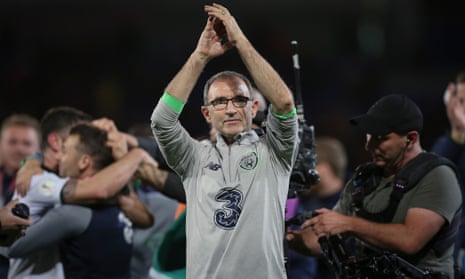 Martin O’Neill celebrates after the Republic of Ireland’s 1-0 win against Wales, which took his side into the World Cup play-offs