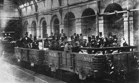 Direktoren und Ingenieure der Metropolitan Railway Company inspizieren im Mai 1862 die erste U-Bahn-Linie der Welt.