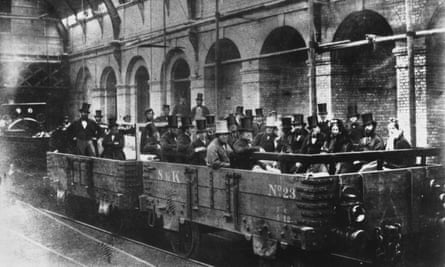 Directors and engineers of the Metropolitan Railway Company inspect the world’s first underground line in May 1862.