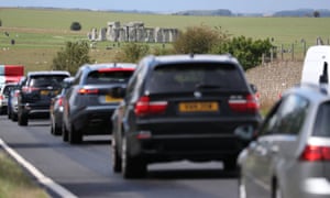 Traffic builds up on the A303 near Stonehenge in Wiltshire before the 2020 August Bank Holiday.