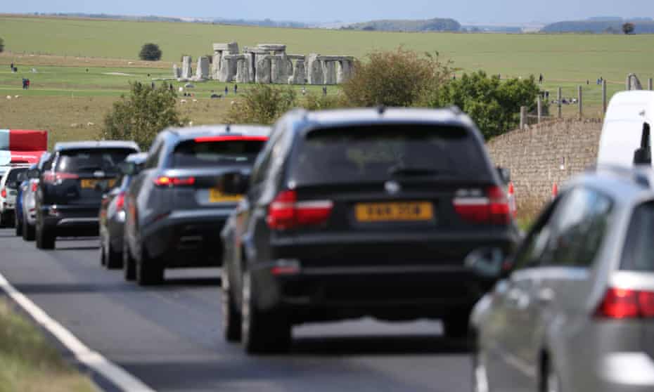 Traffic builds up on the A303 near Stonehenge in Wiltshire before the 2020 August Bank Holiday.
