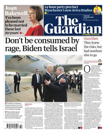 Guardian front page, Thursday 19 October 2023