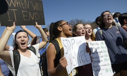 Students protest against school gun violence outside the White House on 21 February.