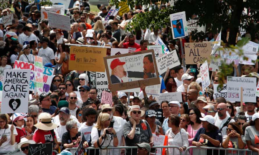 Activists in Los Angeles protest Donald Trump’s immigration policies, 30 June.