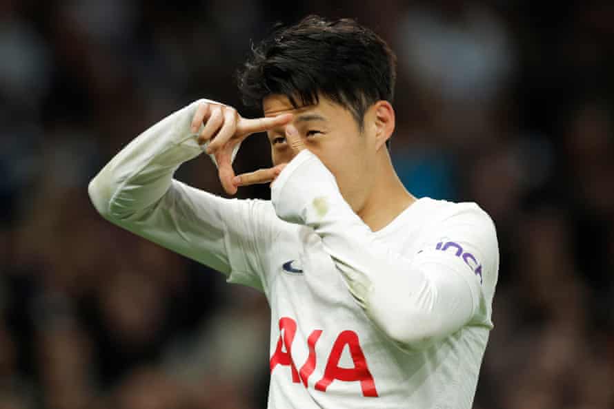 Son Heung-min celebrates after scoring Tottenham Hotspurs’ third goal.