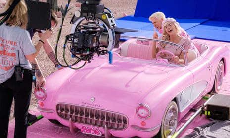 Barbie behind the scenes … director Greta Gerwig used old-school techniques to bring her vision to life. 