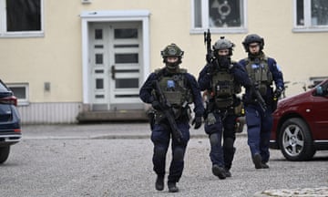 Police at the scene of the incident at a school in Vantaa.
