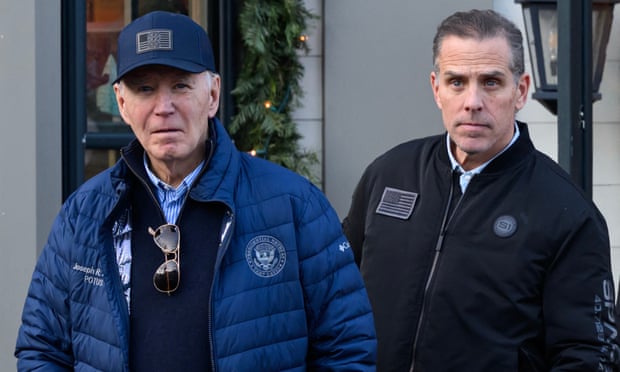 Joe Biden and son Hunter Biden stepping out of a bookstore while shopping in Nantucket, Massachusetts on 29 November.