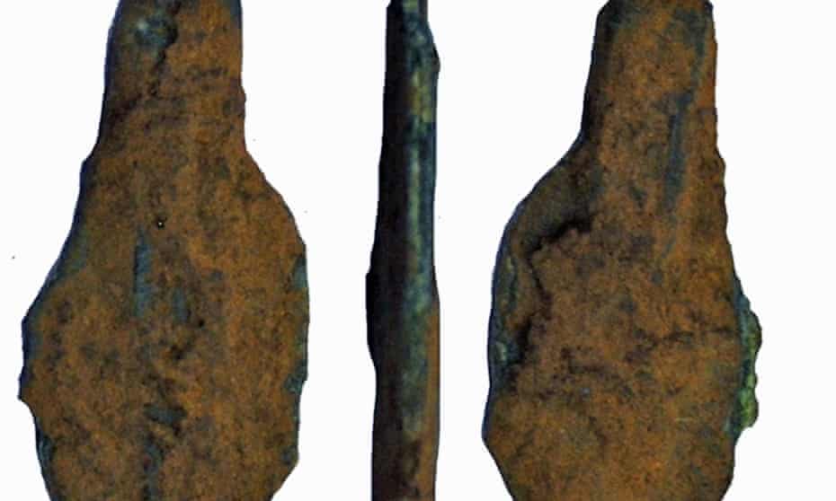 A fragment of a bronze age copper-alloy knife blade