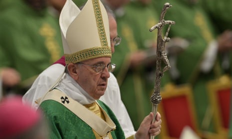 Pope Francis at the opening of the synod on the family at St Peter’s basilica on 4 October. 