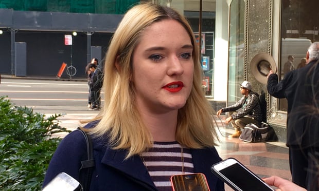 Paloma Brierley Newton, 24, speaking to reporters outside court in Sydney on the day Zane Alchin entered his guilty plea