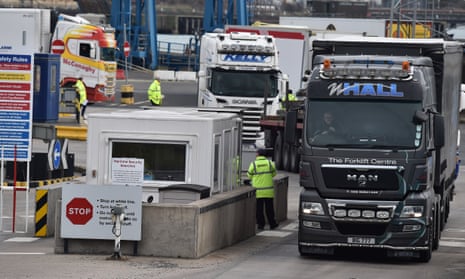 Inspection staff check freight at Larne port in Northern Ireland