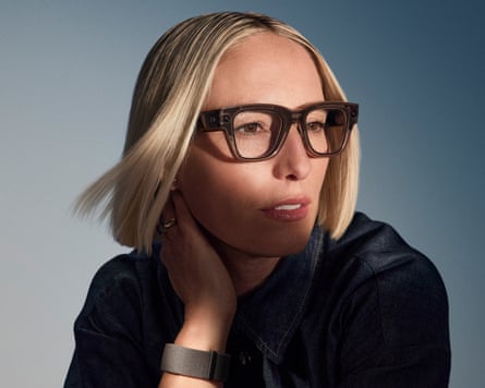 A woman wearing the Meta Ray-Ban Display glasses