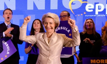 European Commission President Ursula von der Leyen poses during an event at the European People's Party headquarters in Brussels
