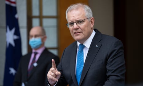 Scott Morrison at a press conference in the PM’s courtyard of Parliament House in Canberra
