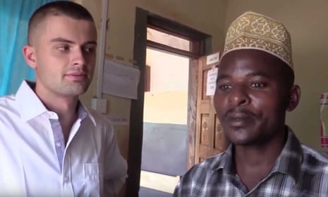An image from a video showing Sam Little doing his trial of MMS in Uganda.