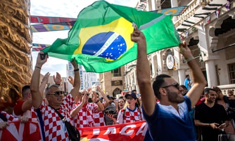 Fans of Croatia and Brazil mingle at the Souq Waqif market in Doha.