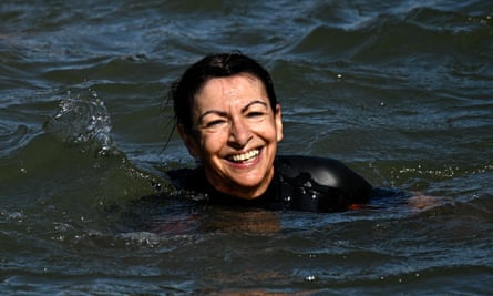 Paris Mayor Anne Hidalgo swims in the Seine on 17 July
