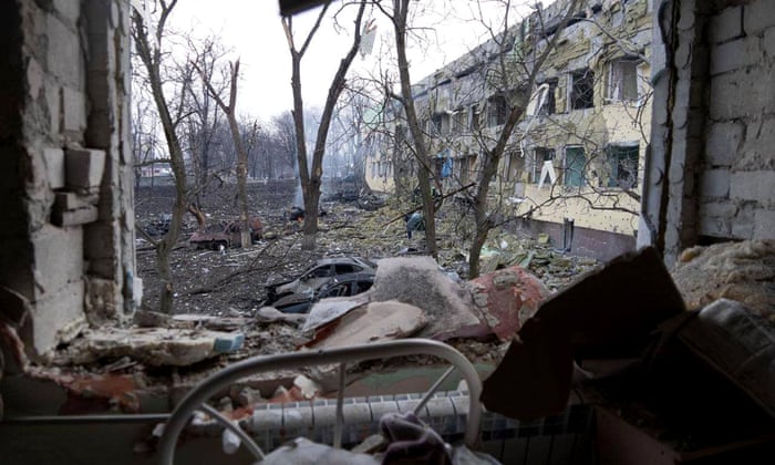 Aftermath of a bombardment on a children’s hospital in Mariupol.
