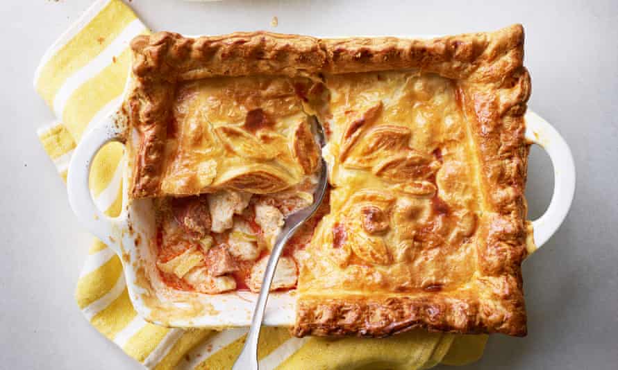 Tarte rapide au poulet, poireaux et chorizo.