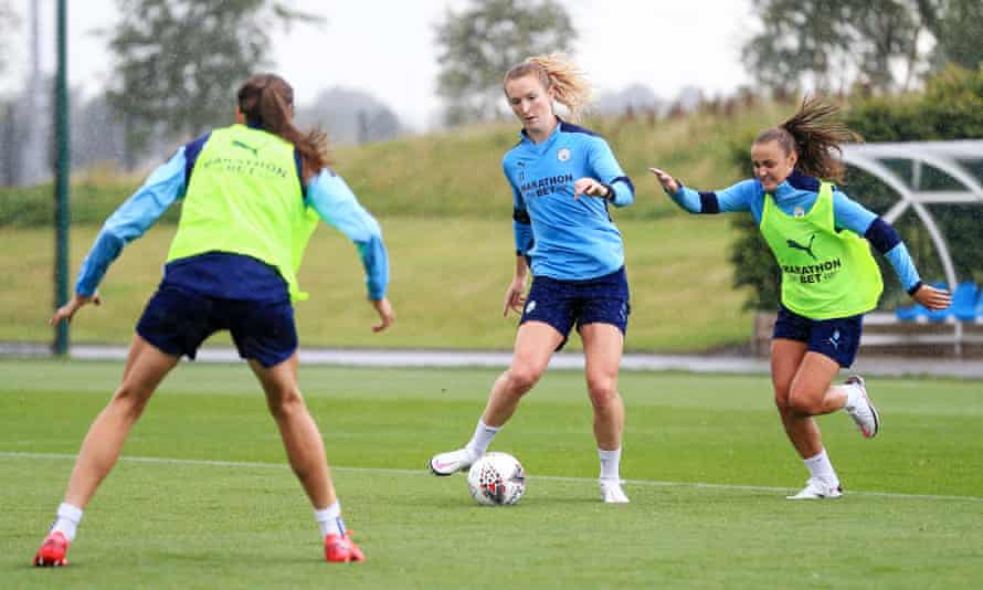 Sam Mewis, one of two USA World Cup winners to have joined Manchester City, in pre-season training.
