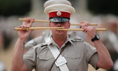 Members of the Royal Marines band rehearse in London.