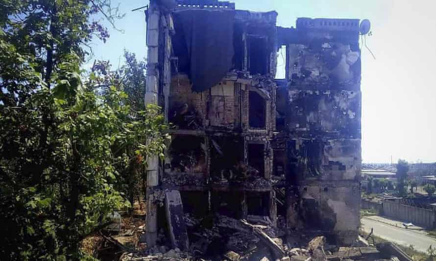 Damaged residential buildings in Lysychansk, Luhansk region, Ukraine, on Sunday Luhansk region military administration via AP)