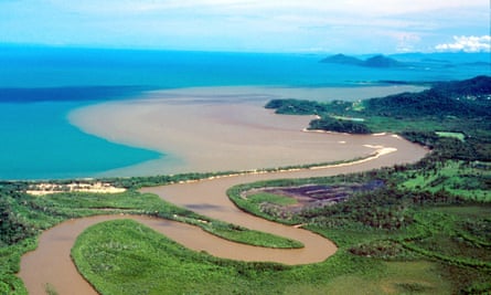 A flood plume from the Maria creek near Mission Beach heading towards the Great Barrier Reef