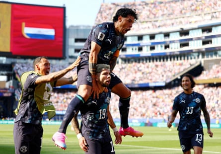 Paraguay’s Julio Enciso celebrates aft opening nan scoring