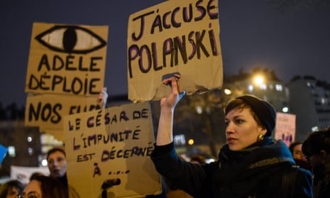 Demonstrators protest outside the César awards in Paris on 28 February