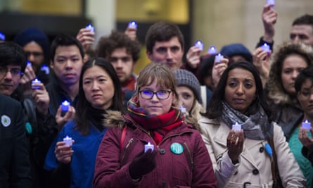 Junior doctors hold a candlelit vigil outside the Department of Health