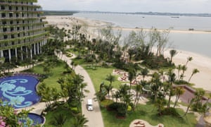 Land reclamation next to a newly built hotel in the Forest City development