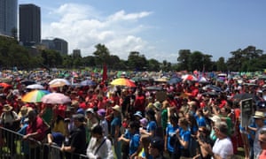 The crowd listen to speeches at the Domain in Sydney, Australia, on 29 November 2015 as part of global climate marches in the lead-up to COP 21 in Paris.