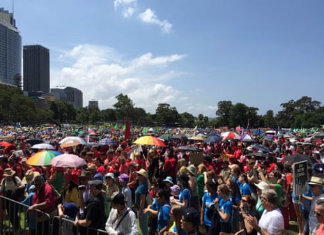 The crowd listen to speeches at the Domain in Sydney, Australia, on 29 November 2015 as part of global climate marches in the lead-up to COP 21 in Paris.