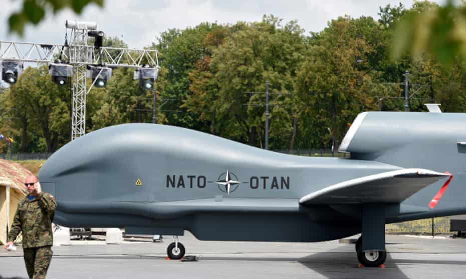 A Nato Global Hawk drone on display in Warsaw, Poland.