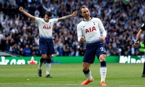Tottenham’s Christian Eriksen celebrates after scoring his team’s second goal.