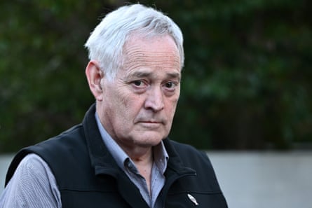 Ian Wilkinson, the sole surviving guest of a lunch at Erin Patterson’s house, leaves after testifying at a Supreme Court sitting at the Latrobe Valley Courts in Morwell, Victoria, Australia, 06 May 2025.