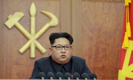 Kim Jong-un giving a 2016 new year’s address in Pyongyang.