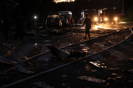 Rescuers work at a residential neighbourhood destroyed by a Russian airstrike in Zaporizhzhia, Ukraine, on Saturday.