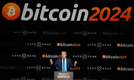 El sábado, durante su campaña de reelección, Donald Trump habló en la conferencia Bitcoin 2024 en Nashville, Tennessee.