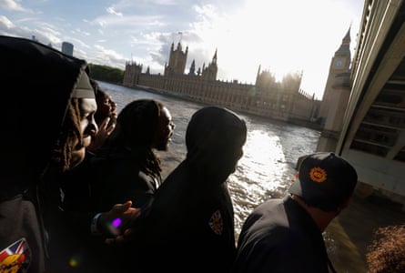 Arizona players on the Thames boat, backed by the Houses of Parliament.