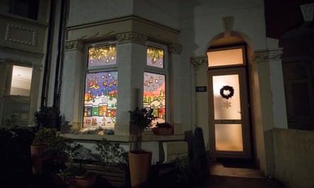 A festive scene decorated on a window in north London.