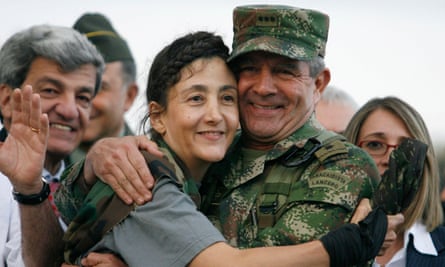 Mario Montoya with the French-Colombian politician Ingrid Betancourt after her release in Operation Jaque, Bogotá, July 2008